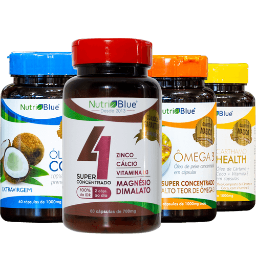 Promoção 12 Kits - Quarteto Mágico Nutriblue Com Cálcio, Magnésio Dimalato, Vitamina D3 e Zinco