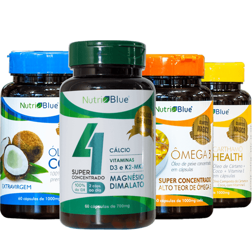 01 Kit Quarteto Mágico Nutriblue Com Cálcio, Magnésio Dimalato, Vitamina D3 e Vitamina K2