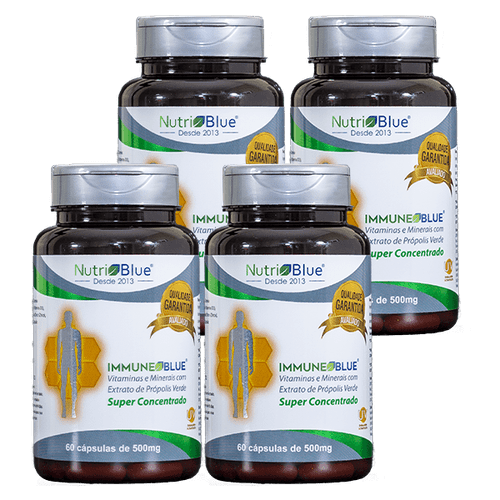 Promoção 4 Frascos - Immune Blue - Vitaminas e Minerais com Extrato de Própolis Verde