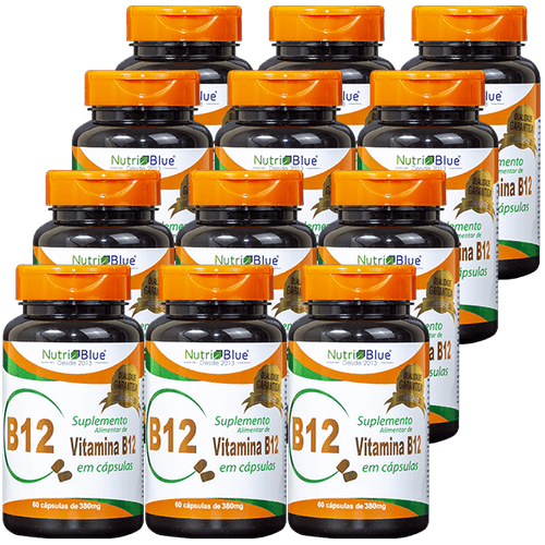 Promoção 12 Frascos - Vitamina B12 60 Caps de 380mg cada