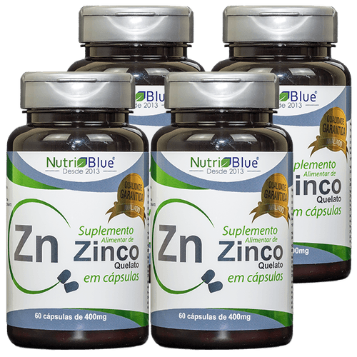 Promoção 4 Frascos - Zinco Quelato 60 Caps de 400mg cada