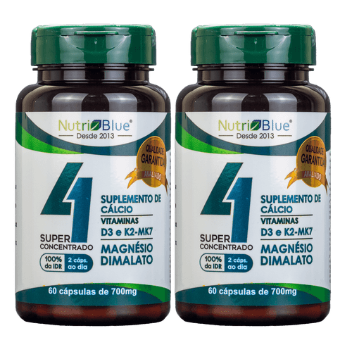 Promoção 2 frascos - Suplemento Quarteto Vitaminico Super Concentrado Nutriblue Com Cálcio, Magnésio Dimalato, Vitamina D3 E K2
