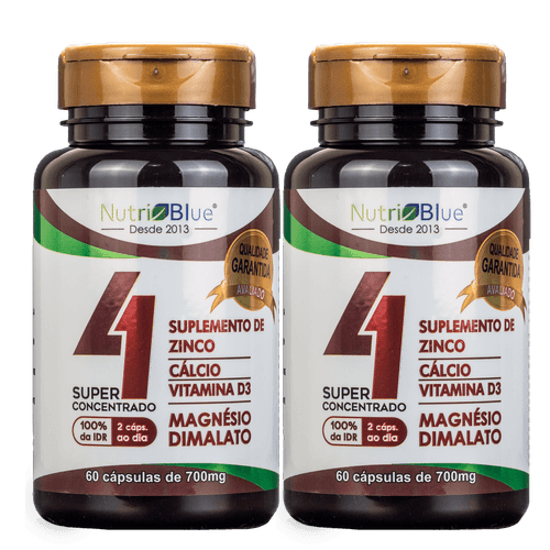 Promoção 2 frascos - Suplemento Quarteto Vitamínico Concentrado Nutriblue Com Cálcio, Magnésio Dimalato, Vitamina D3 E Zinco
