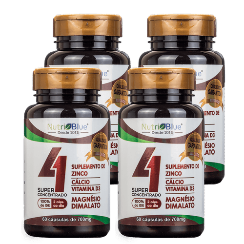 Promoção 4 frascos - Suplemento Quarteto Vitamínico Concentrado Nutriblue Com Cálcio, Magnésio Dimalato, Vitamina D3 E Zinco