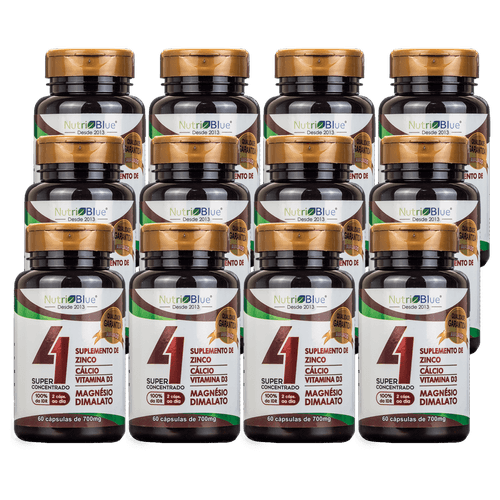 Promoção 12 frascos - Suplemento Quarteto Vitamínico Concentrado Nutriblue Com Cálcio, Magnésio Dimalato, Vitamina D3 E Zinco