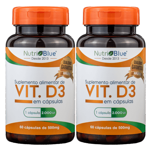 Promoção 2 frascos - Vitamina D3 Em Capsulas Super Concentrado 2.000 UI NUTRIBLUE