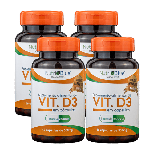 Promoção 4 frascos - Vitamina D3 Em Capsulas Super Concentrado 2.000 UI NUTRIBLUE
