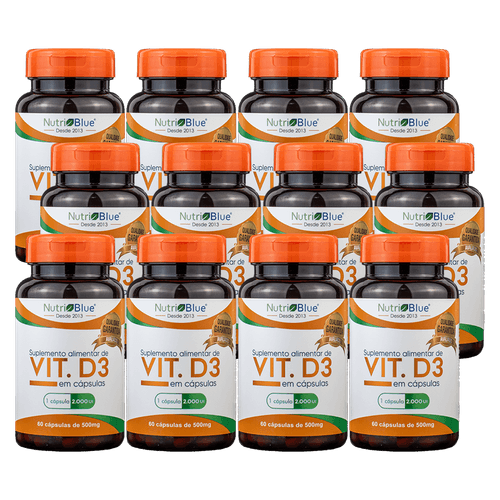 Promoção 12 frascos - Vitamina D3 Em Capsulas Super Concentrado 2.000 UI NUTRIBLUE