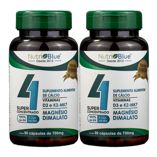 Promoção 2 frascos - Suplemento Quarteto Vitaminico Super Concentrado Nutriblue Com Cálcio, Magnésio Dimalato, Vitamina D3 E K2