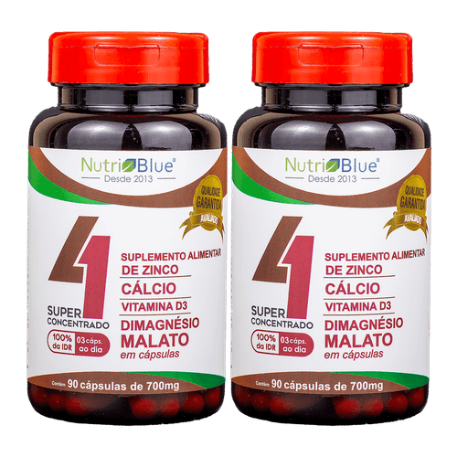 Promoção 2 frascos - Suplemento Quarteto Vitamínico Concentrado Nutriblue Com Cálcio, Magnésio Dimalato, Vitamina D3 E Zinco