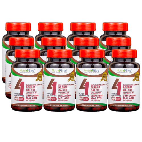 Promoção 12 frascos - Suplemento Quarteto Vitamínico Concentrado Nutriblue Com Cálcio, Magnésio Dimalato, Vitamina D3 E Zinco