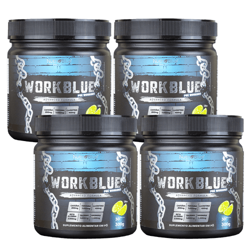 WORKBLUE: Pré Workout Com Cafeína e Taurina 300g - 4 Frascos